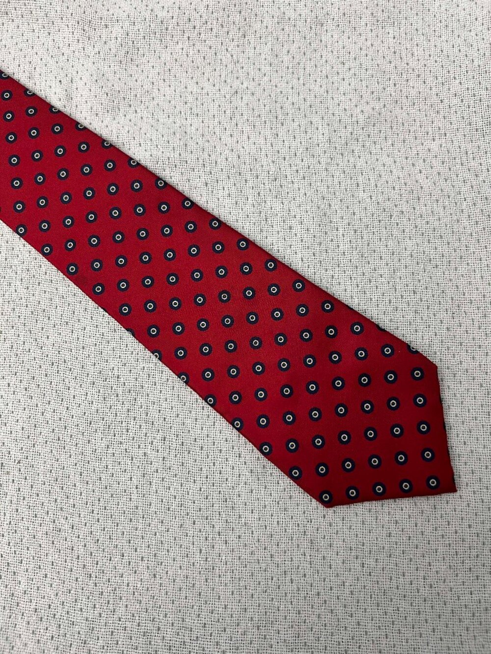 Christian Dior Red & Navy Geometric Medallion 100% Silk Tie